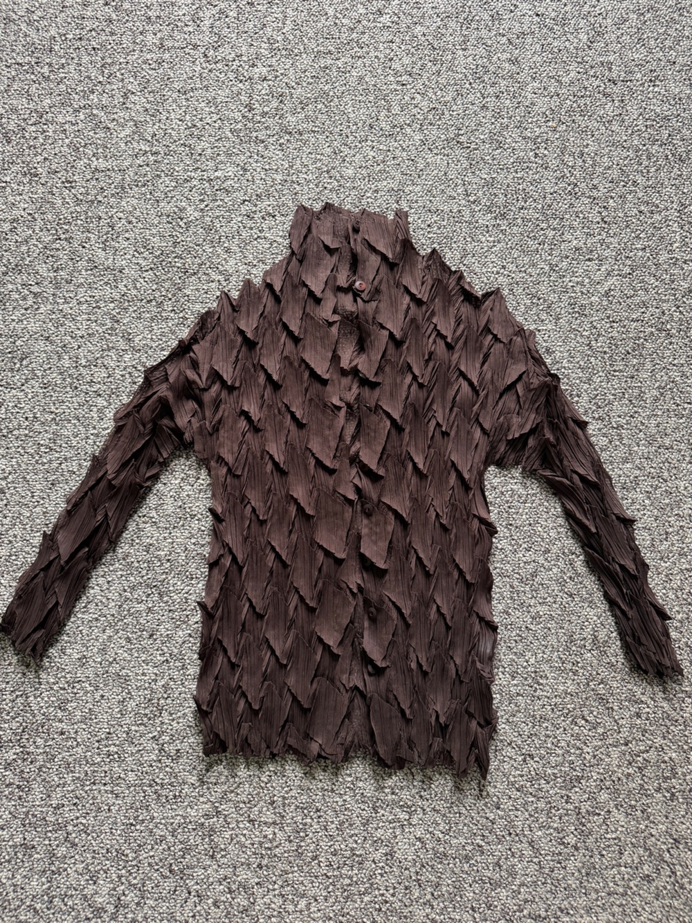 IN2 Japanese Designer Issey Spike Textured Pleated Brown Cardigan Top S M